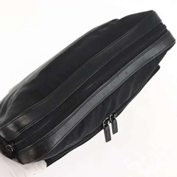 GUCCI Shoulder Bag Nylon Leather Black Auth